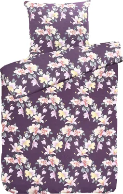 Produktbild von aboutyourhome bettwäsche Hochwertige Biber Bettwäsche Baumwolle Blumen Lila 135x200 80x80, 2tlg. / Lila