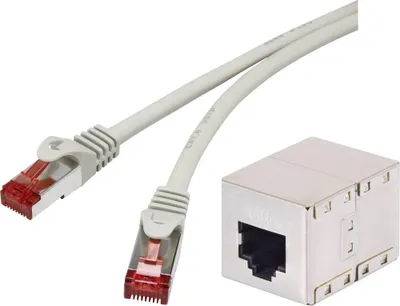 Produktbild von Renkforce RF-3829278 RJ45 Patchkabel CAT 6a S/FTP 3.00 m Grau mit Rastnasenschutz, Flammwidrig 1 St.