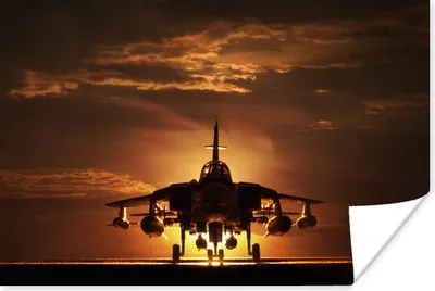 Produktbild von MuchoWow® Poster Die Silhouette eines Kampfjets bei Sonnenuntergang 120x80 cm - Bilder