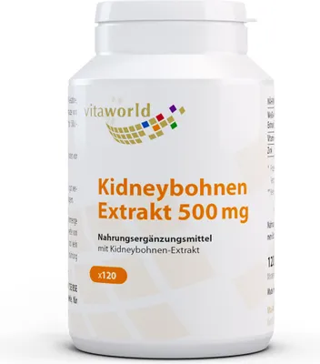 Produktbild von Vita World Kidney Bohnen Extrakt 500 mg | 120 Kapseln | mit Vitamin C und Zink | vegan | gluten- und laktosefrei