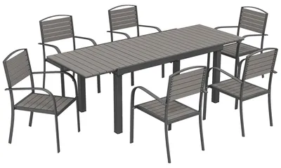 Obrázek produktu pro Sada zahradního nábytku pro 7 osob, rozkládací stůl a 6 židlí | Barva: Šedá | Rozměry: 85 x 225 x 75 cm