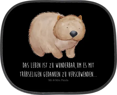 Produktbild von Mr. & Mrs. Panda Autosonnenschutz Wombat - Schwarz - Geschenk, seitenscheiben sonnenschutz, Australien, Auto Sonnenblende, Lustige Sprüche, Spruch, pkw, Hitzeschutz