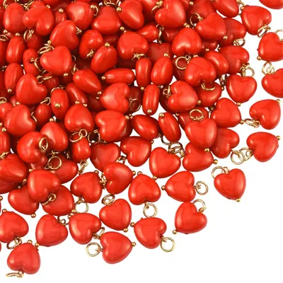 150 rote Herz-Anhänger aus Eisen & Acryl, 1,3 cm, für DIY-Schmuck