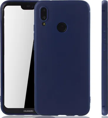 A dark blue phone case is shown from the front and side.