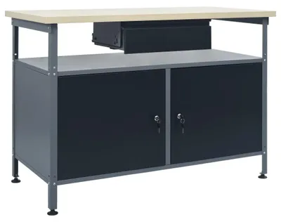 Image de Table de travail - Table d'atelier - Banc de bricolage - Banc de travail avec rangement - Banc de travail noir