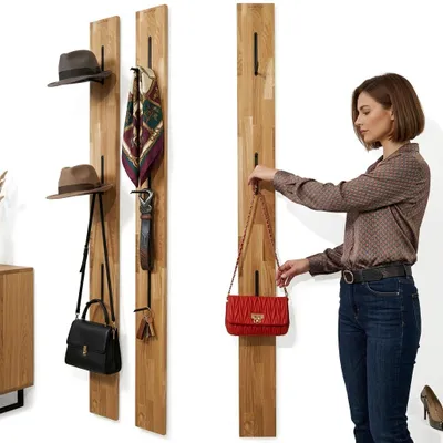 Produktbild von FLEXISTYLE Holz Kleiderhaken wand Wandgarderobe Garderobe klappbar platzsparend Garderobenhaken Holz Garderobenleiste Holz für Flure, Garderoben, Schlafzimmer und Badezimmer (Eiche)