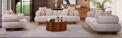 Produktbild von Moderne Wohnzimmer Sitzgarnitur Designer Beige 3-Sitzer Sofas Sessel