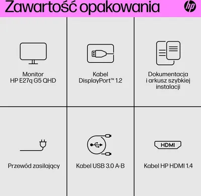 Obrázek produktu pro HP Monitor E27q G5 QHD, 68,6 cm (27"), 2560 x 1440 px, Quad HD, LCD, 5 ms, Černá, Stříbrná
