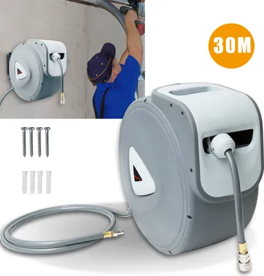 Produktbild von Aopunly Schlauchtrommel 30 m, Druckluftschlauch Aufroller, Schlauch Aufroller, Kompressor-Zubehör, Wandhalterung, 1/4 Zoll Schnellkupplung, 180° Schwenkbar