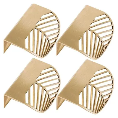 Image de 4 poignées de meubles en forme de feuille, en laiton doré, pour armoires, portes de cuisine et tiroirs