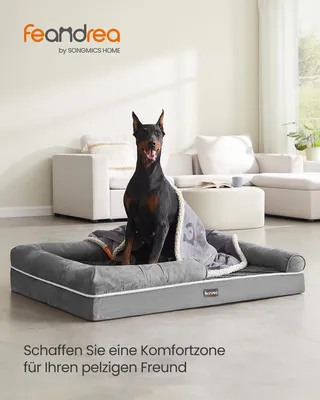 Produktbild von FEANDREA Hundebett, abnehmbarer und waschbarer Bezug, erhöhte Rändern, rutschfest, orthopädisch, 120 x 85 x 18 cm, für Zuhause, grau