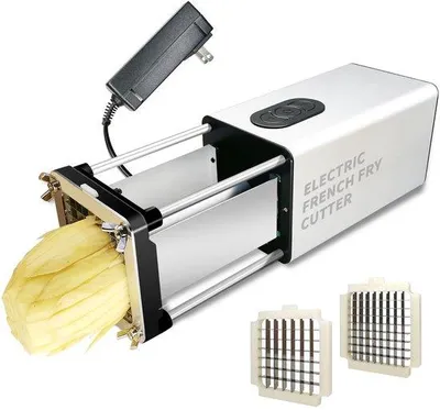 Produktbild von Schnelleinkauf - Elektrischer Gebratener und Kartoffelschneider mit 1/2 Zoll und 3/8 Zoll Messer für Kartoffeln, Wurzeln und Gurken - Ideal für die Küche