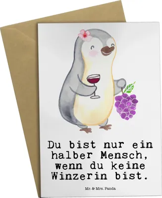 Produktbild von Mr. & Mrs. Panda Klappkarte Winzerin Herz - Weiß - Geschenk, Grußkarten, osterkarten, osterkarte, weihnachtskarten, einladungskarten, Glückwunschkarte