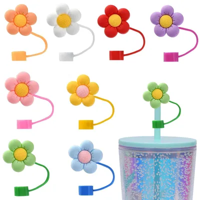 Immagine prodotto di Set di 16 cannucce riutilizzabili a forma di fiore, disponibili in 8 colori
