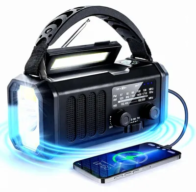 Produktbild von Zimilo Multifunktionales Notfallradio mit Solar und Handkurbel, AM/FM Empfang, integrierte LED-Taschenlampe & Powerbank-Funktion,20000mAh Akku,Schwarz