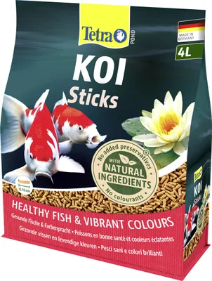 Imagen del producto de Tetra Pond Koi Sticks, 4 litros, en envase sellado para mantener la frescura