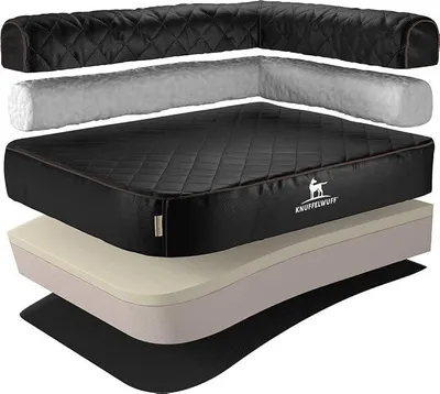 Produktbild von Orthopädisches Eck Hundebett Winslow aus Laser-gestepptem Kunstleder XL 100 x 70cm Lehne Rechts Schwarz