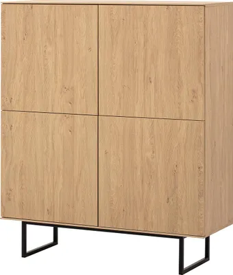 Produktbild von Wohnzimmer-Highboard mit 115 cm Breite in Eiche, 4 Türen, Metallgestell - KASOL-61