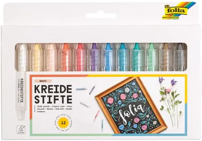 Produktbild von folia 371209 - Kreidestifte Set, 12 Stifte sortiert in 12 verschiedenen Farben