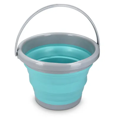 Produktbild von Navaris Falteimer Silikon Eimer faltbar - 5l Putzeimer Silikoneimer für Reinigung Camping Angeln Küche - 5 Liter Haushaltseimer in Blau Grau