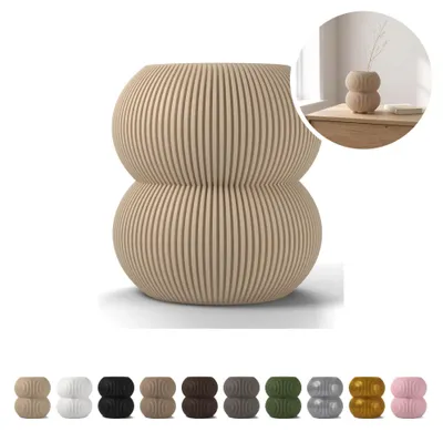 Obrázek produktu pro Dekorační váza Bubble 14,3 cm, vroubkovaná z PLA, dvě koule nad sebou – Béžová