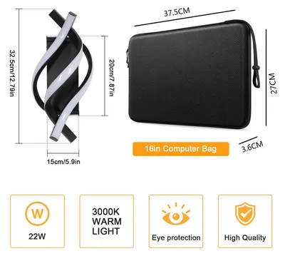 Productafbeelding van DAXGD Wandlamp LED, modern design, binnenverlichting, 22W, 2500 lumen, geschikt voor slaapkamer, warm wit licht (3000K), wandlamp voor woonkamer, gang, trappenhuis, zwart. []