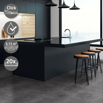 Produktbild von ML-Design Vinylboden Klick, PVC Bodenbelag Klicksystem mit Belastungsklasse 34 Klickvinyl Betonoptik 61x30,5 cm, 3,72m²/20 Dielen, Grau Zement Dunkel