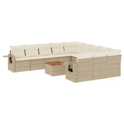 Produktbild von Modulares Garten-Loungeset, 12-teilig, mit Stauraum, wasserabweisenden Kissen, Poly Rattan Beige, Akazienholz-Tischplatte, UV-beständig