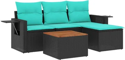 Produktbild von 5-teiliges Gartensofa-Set mit Kissen, schwarzes Polyrattan