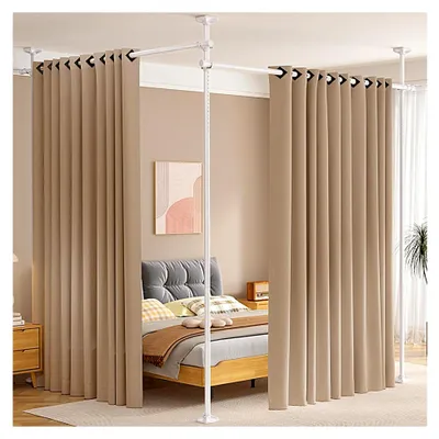 Produktbild von Raumteiler ohne Bohren, Gardinenstange, Wandteiler für Raumtrennung, 1,2–3 m (H) 71,1–289,6 cm (B) verstellbar, robuste Trennwand, freistehend, Spannvorhangständer, Weiß
