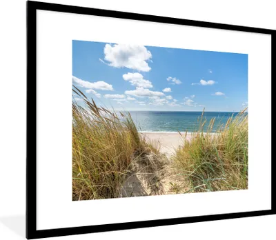 Produktbild von MuchoWow® Gerahmtes Poster Düne - Gras - Meer - Strand 80x60 cm - Poster mit Schwarzem Bilderrahmen Wandposter Rahmen Foto Bilder - Schlafzimmer-Dekorationen - Fotoposter