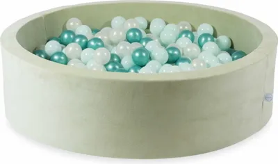 Produktbild von Bällebad 110x30 Samtig weich Hellmint – Mit 400 Bällen / Helles Mint, Meerjungfraueneffekt, metallisches Türkis