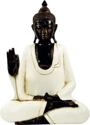 Produktbild von Geschnitzter Sitzender Buddha im Vitarka Mudra - Weiß, Holz, 45*34*17 cm, Buddhas