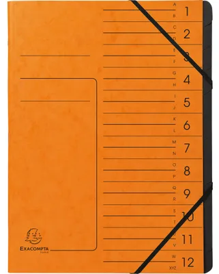 Produktbild von Exacompta 10x Ordnungsmappe + Gummizug innen schwarz 12 Fächer A4 Orange 541204E