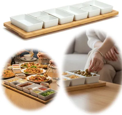 Produktbild von XL Tapas Snacktablett Snackteller 9-fach Set 58cm Eckig Serviertablett Snackschalen