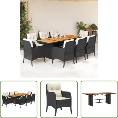 Produktbild von The Living Store 9-tlg. Garten-Essgruppe mit Kissen Schwarz Poly Rattan