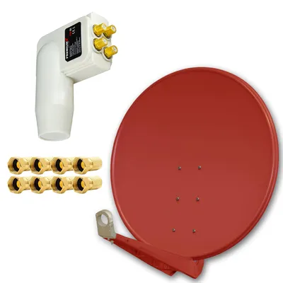 Produktbild von PremiumX DELUXE SAT Anlage für 4 Teilnehmer 100cm Satellitenantenne ALU Ziegelrot mit Quad LNB inkl. 8x F-Stecker