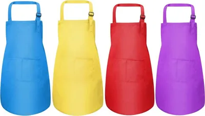 Produktbild von 4 Stück Kinder Schürze Set, Kinder Verstellbare Kochschürze mit 2 Taschen für Jungen Mädchen, Kind Küchenschürzen für Küche Kochen Malerei Backen (7-13 Jahre)