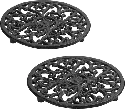 Produktbild von Topfuntersetzer Hitzebeständig Topfuntersetzer Gusseisen 2Pcs Stabile für Küchen Arbeitsplatten, Topfuntersetzer Metall mit Gummifüße, 17,1cm