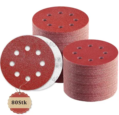 Immagine prodotto di Carta abrasiva da 125 mm con sistema di fissaggio a velcro, grana 40, con 8 fori, confezione da 80 pezzi, per levigatrici eccentriche