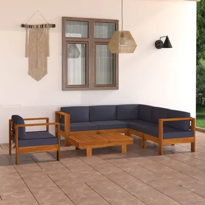 Produktbild von Maison Exclusive - 7-tlg. Garten-Lounge-Set mit Dunkelgrauen Auflagen Akazienholz