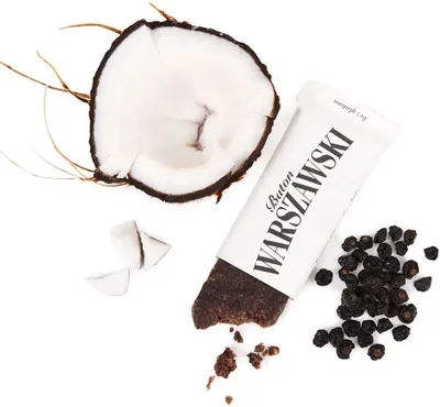 Produktbild von Riegel mit schwarzen Johannisbeeren und Kokos, glutenfrei, 50 g – BATON WARSZAWSKI