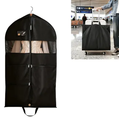 Produktbild von Atmungsaktiver Kleidersack mit Reißverschluss und Sichtfenster, 60x152 cm, staubfreier Kleidersack, langer Aufbewahrungssack für Kleider, schwarzer Anzugsack für Hemden, Abendkleider, Mäntel und Jacken.