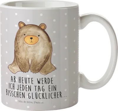 Produktbild von Mr. & Mrs. Panda Kinderbecher Bär sitzend - Grau Pastell - Geschenk, Pott, Kunststoffbecher, Kindertasse, Plastikbecher, Teddy, Trinklernbecher