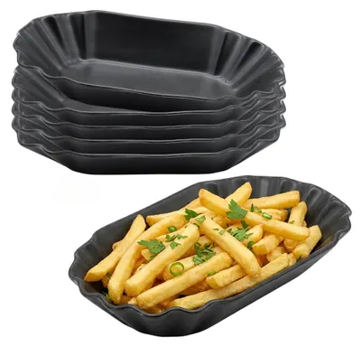 Produktbild von 1.06 Pommesschale Porzellan im 6er Set - jeweils ca. 19,5x7,5 cm - Farbe: schwarz (6 Stück)
