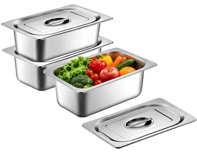 GN Behälter 1/2, 3er Set mit Deckel, 32,5x26,5x6,5 cm, Edelstahl