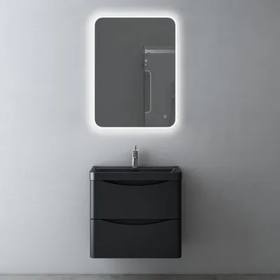 Produktbild von Mai & Mai Badezimmermöbel Waschbeckenunterschrank mit Softclose Schubladen inkl. Waschbecken LED-Badspiegel 60cm in Matt Schwarz Badmöbel-Set Smile