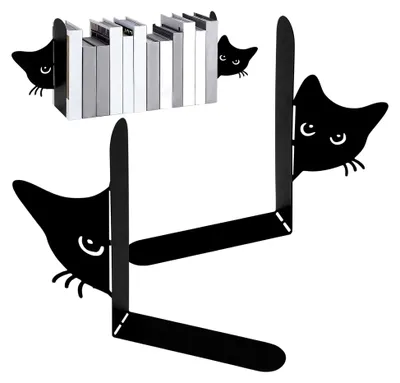 Produktbild von 2 x Buchstützen aus Metall in Katzenform für Schulen, Bibliotheken und Büros, Schwarz