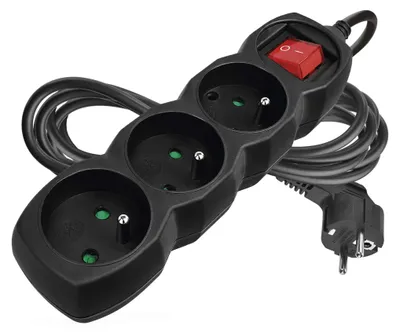 Prodlužovací kabel 3 m / 3 zásuvky / s vypínačem / černý / PVC / 1 mm2
