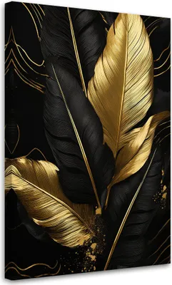 Produktbild von Leinwandbild Schwarz-goldene Palmblätter 40x60 Feeby Gold bild für die wand bereit zum aufhängen